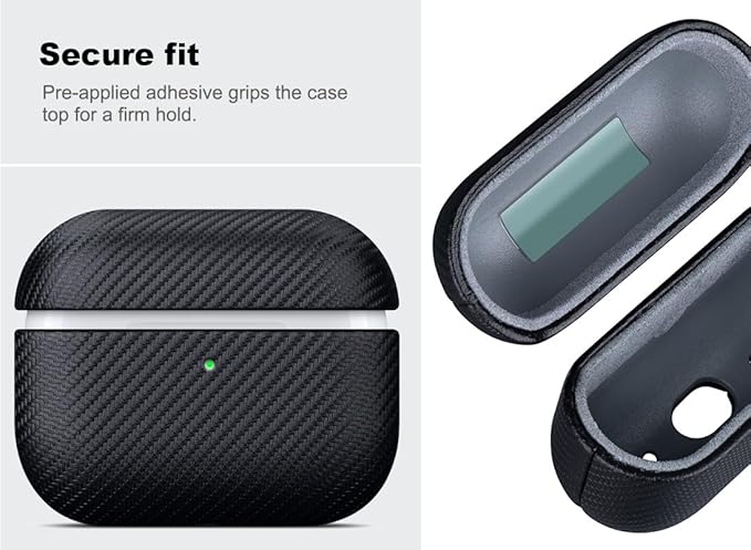 for AirPods Pro 3 Case Cover - Selected Vegan Leather, Carbon Fibre Texture, Handmade Drop Protective Hard Cover, Qi and MagSafe Charging Compatible - AirPods Pro 3rd Generation Case - Black
