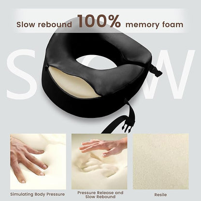 THXSILK 100% Mulberry Silk Neck Pillow for Traveling, Pure Memory Foam Travel Pillow for Airplanes, Travel Neck Pillow for Sleeping, Head and Neck Support, Includes Storage Bag (Black)