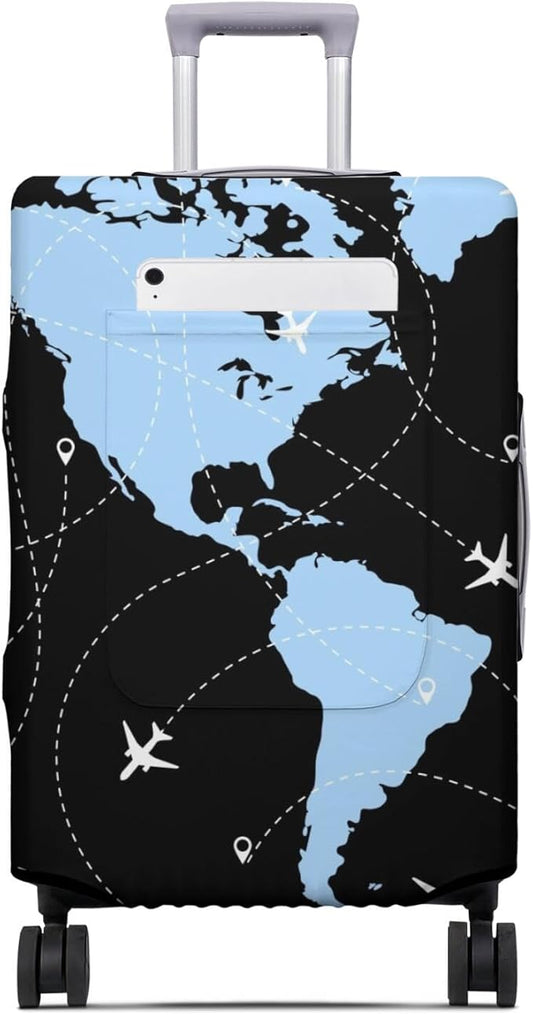 World Plates Travel Luggage Cover, Travel-Themed Suitcase Protector Stretchable, Washable Travel Suitcase Cover (S for 18-20 Inch Luggage)