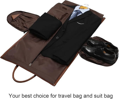 Leather Garment Bag for Travel, Modoker Carry On Suit Carrier Travel Bag with Shoulder Strap/Multiple Pockets - Ideal for Business Trips & Weekend Getaways - The Garment Duffel Bag for Traveling Men