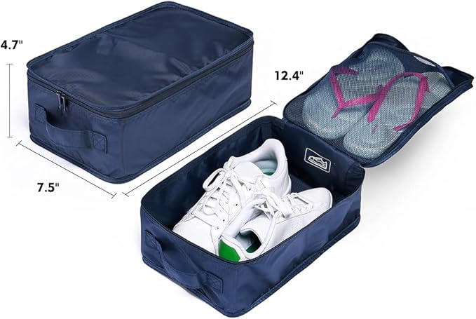 Travel Shoe Bags, Foldable Waterproof Shoe Pouches Organizer-Double Layer (8 Navy Shoe Bags)