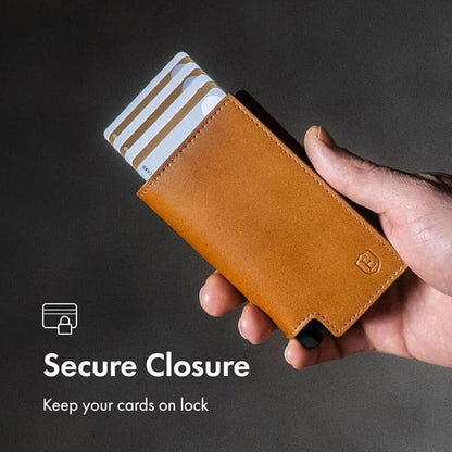 Ekster Men's Wallet PRO | RFID Blocking Parliament Leather Minimalist Wallet | Holds 14 Cards & Cash | Slim Cardholder for Men w/Push Button Designed for Quick Card Access | Tan