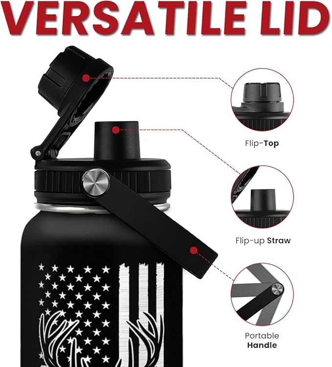 I'd Rather Be Hunting Stainless Steel Insulated Bottle - 32oz with Straw Lid - Hunting Gifts for Men, Dad, Husband, Papa; Perfect for Birthday, Christmas, Father's Day