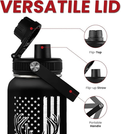 I'd Rather Be Hunting Stainless Steel Insulated Bottle - 32oz with Straw Lid - Hunting Gifts for Men, Dad, Husband, Papa; Perfect for Birthday, Christmas, Father's Day