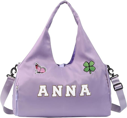 Personalized Duffel Bag Custom Sport Gym Travel Bags Embroidered Name Text Customized Dry Wet Separated Weekend Waterproof Bag for Women Men (C-Purple)