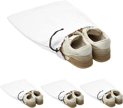 LAKE OF FIRE 4-Piece Travel Shoe Bags for Packing, 17.7" x 13.8" Dustproof Shoe Bags - Flannel Shoe Pouch with Drawstring Closure,Washable & Reusable(White)
