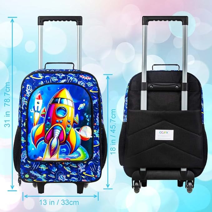 UFNDC Kids Suitcase for Boys, Rockets Rolling Luggage with Wheels，Travel Carry on for Children Toddler Elementary