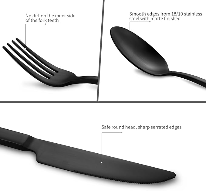 Stainless Steel Flatware Set Hand Forged 18/10 Silverware Set Matte Black Cutlery Set with Cuboid Handle Matte Finished 20 Pieces Home Event Use Wedding Housewarming Gift Service for 4