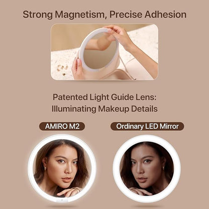 AMIRO M2 Travel Makeup Bag with 5 Level Brightness & 3 Color LED Mirror, Portable Makeup Artist Organizer, White