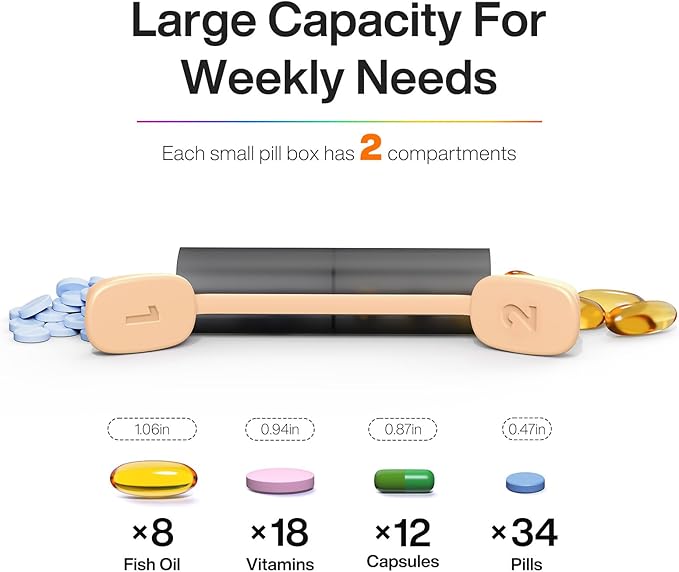 Weekly Pill Organizer 2 Times a Day - Am Pm Pill Box 7 Day, Large Twice Medicine Pill Case for Daily Medication, Vitamins, Fish Oils, Supplements Portable Week Pill Holder Container, Latte