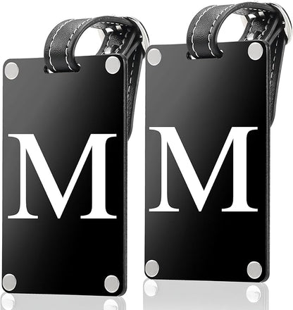 Premium 3-Layer Aluminum Luggage Tags by Fortuna - Easy to Claim, Laser-Engraved, Plastic-Free, and Eco-Friendly Luggage Tag Holders, 2-Pack, Black (M)