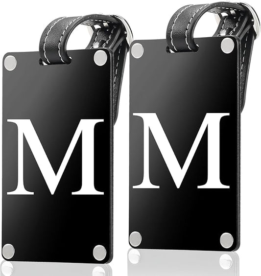 Premium 3-Layer Aluminum Luggage Tags by Fortuna - Easy to Claim, Laser-Engraved, Plastic-Free, and Eco-Friendly Luggage Tag Holders, 2-Pack, Black (M)