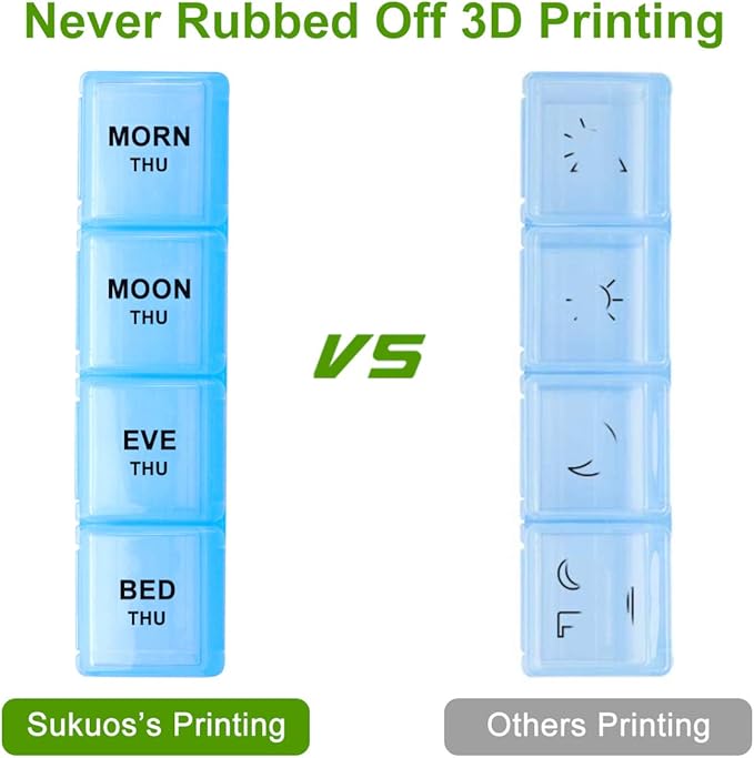 Sukuos Large Weekly Pill Organizer 7 Day (4 Times a Day), Moisture-Resistant Daily Pill Box Medicine Cases for Vitamin/Fish Oil/Supplements - Rainbow Colors