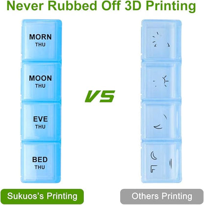 Sukuos Large Weekly Pill Organizer 7 Day (4 Times a Day), Moisture-Resistant Daily Pill Box Medicine Cases for Vitamin/Fish Oil/Supplements - Rainbow Colors