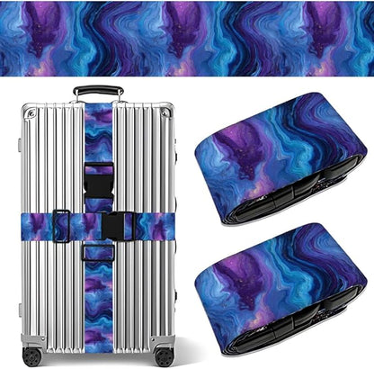 2PC,Galaxy Pattern Luggage Strap 1.97 x 70.84 inch Blue Purple Abstract Design Adjustable Suitcase Belt Durable Nylon Baggage Identifier for Cosmic Travel Style