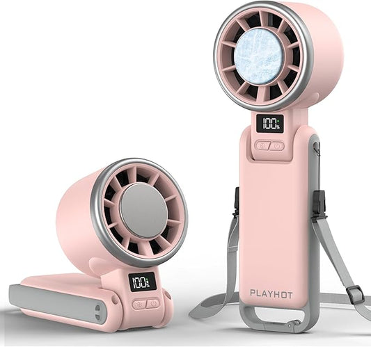 Portable Handheld Turbo Fan with Ice Cooling, Rechargeable Personal Fan, Up tp 12Hrs Cooling, 5 Speed 25550RPM Powerful Portable Fan for Travel, Outdoor, Camping, Hiking (Pink)