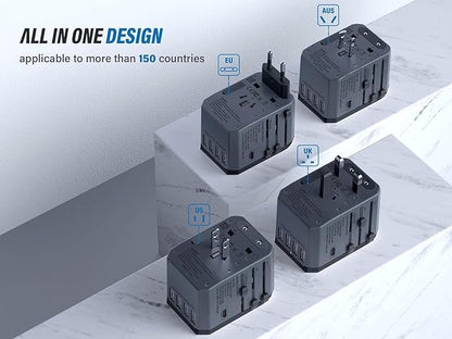 EPICKA Universal Travel Adapter, European Travel Plug Adapter - International Power Adapter Worldwide Charger with USB-C & 4 USB-A Ports, Travel Essentials for Italy, UK, Japan (TA-105, Space Grey)