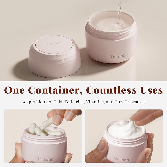 New Travel Toiletry Containers [Ultra Leakproof] TSA-Approved, PLA Hard Shell Jars with 5 Magnetic Labels, Wide Mouth Bottles for Lotion, Cleanser, Shampoo, Conditioner, Pink, 3 Pack, 1OZ