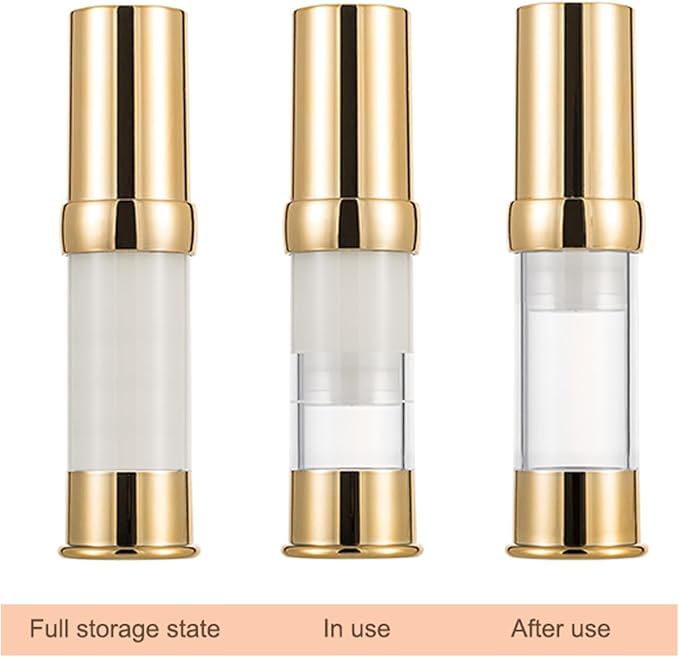 Gold 15ML 0.5 oz Airless pump bottle Toiletries Travel Size containers airport essentials Dispenser with Box Reusable mini lotion plastic travel bottles 4 Packs