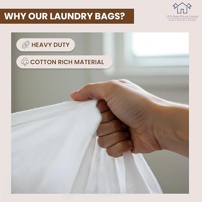 LFH Home Cotton Canvas Extra Large Laundry Bag with Handle, Stylish Drawstring Heavy Duty Laundry Bags For Travel, Home, Hotel, College Dorm and Camp Storage Bag 24x36 Inch, White, Thanks Giving