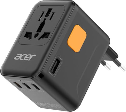 Acer 70W GaN Universal Travel Plug Adapter - International Power Adapter with 3 USB C & 1 USB A, Worldwide Power Outlet Travel Essentials for USA to European UK AUS Ireland, Type C/G/I/A, Black
