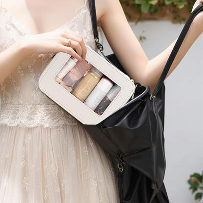 Clear Makeup Bag, TSA Approved Toiletry Bag Travel Makeup Case Clear Cosmetic Travel Bag Small Makeup Pouch Organizer Waterproof Portable Car Essentials for Women