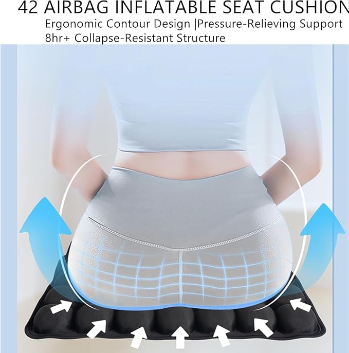 Travel Cushion Airplane Seat,Portable Inflatable Seat Cushion for Long Flights, Car Seat, Office Chairs, and Wheelchair (42 Air Bag with Air Pump and Storage Bag)