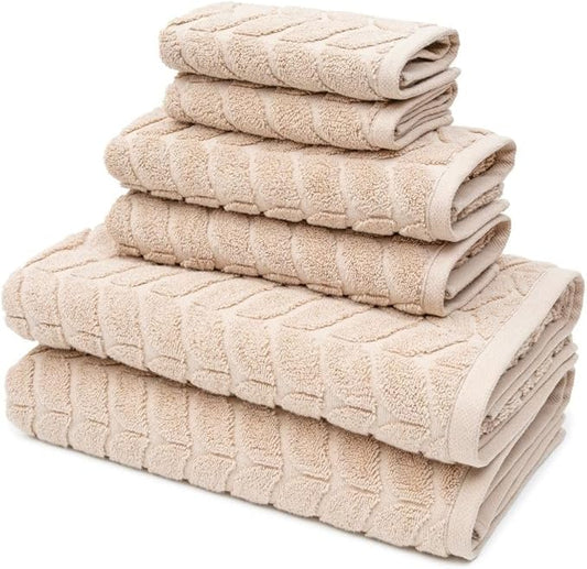 BAGNO MILANO Turkish Cotton Ultra-Soft Plush Absorbent Quick Dry Bathroom Towel Set, Made in Turkey (Sand Beige, 6 pcs Towel Set)