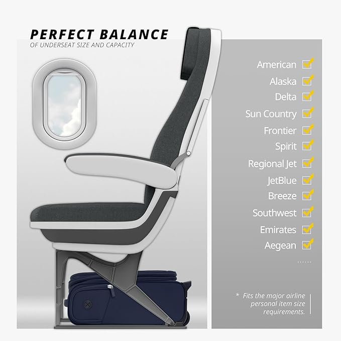 Verage Under Seat Luggage with Wheels, Softside Expanable Small Suitcase Carry On Luggage Bags for Airlines Airplanes Short Trip Men Women (Navy, 16-Inch Rolling Underseat)