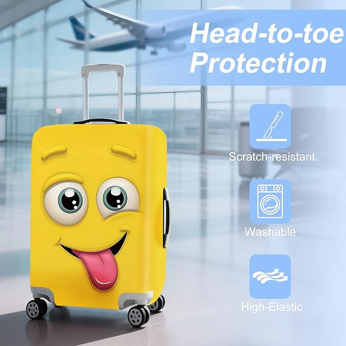 ANNA QUEEN Travel Luggage Cover Suitcase Protector Suitcase Cover Anti-Scratch,Stretchable Bag Cover Washable Durable Polyester (Funny Emoticons Yellow, M(fits 24-26Inch suitcase))