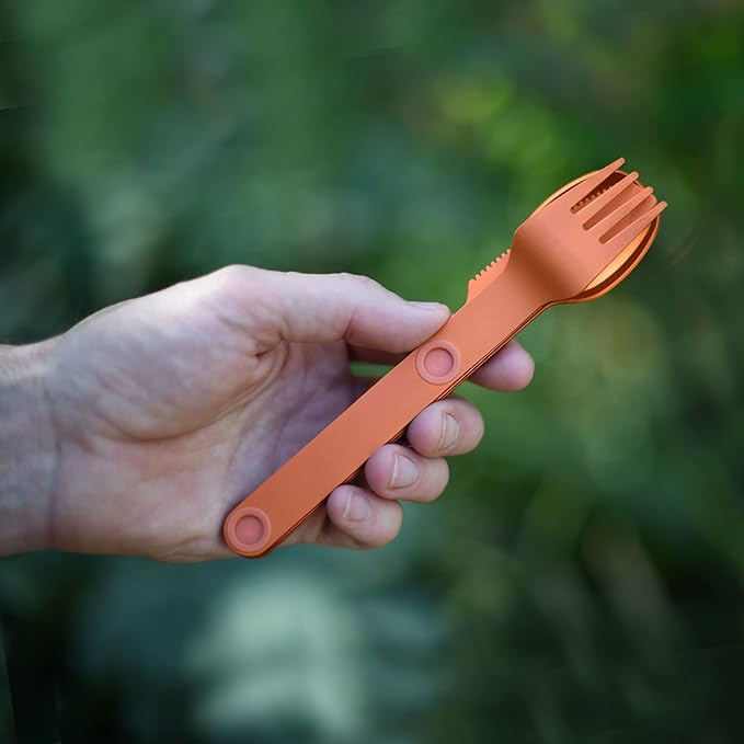 FULL WINDSOR - MAGWARE Magnetic Camping Cutlery Set - Travel Utensils for Camping, Cooking, and Outdoor Dining - Knife, Fork & Spoon - Portable Silverware with Pouch for Backpacking - Orange (3 PCS)