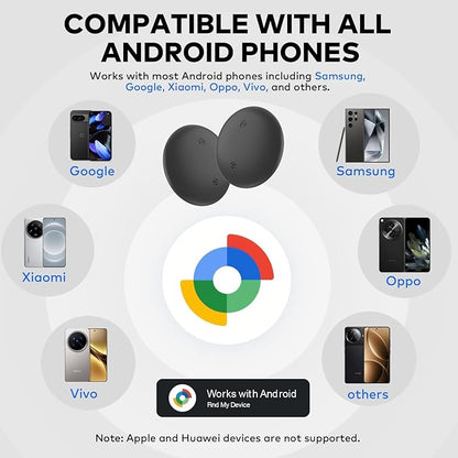 VODESON Google Find My Device Tracker 2025 - IP67 Waterproof Android Key Finder with 350ft Range, 90dB Alarm & 12-Month Battery, 4 Pack for Luggage/Wallets/Bikes (No iOS)