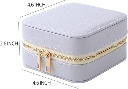 Genuine Leather Travel Jewelry Organizer Case with Mirror for Women, Small Mini Portable Jewelry Box for Ring Earrings Necklace Bracelet Luxury Gift for Women（Lilac）