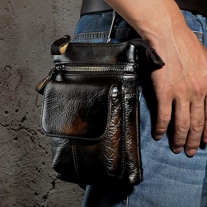 Versatile Cowhide Small Messenger Bag for Men Genuine Leather Waist Pack for Daily Use and Outdoor Activities