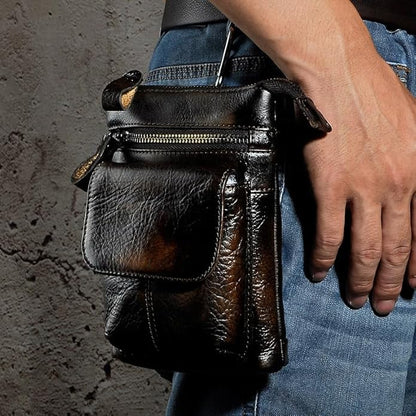 Versatile Cowhide Small Messenger Bag for Men Genuine Leather Waist Pack for Daily Use and Outdoor Activities