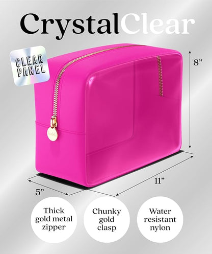 Embla Clear Cosmetic Bag Makeup Case, Clear Zipper Make Up Pouch and Toiletry Travel Tote, Cute Skincare Pouches for Women Girls, Preppy Purse Cosmetic Organizer, Large Makeup Bags, Fuchsia