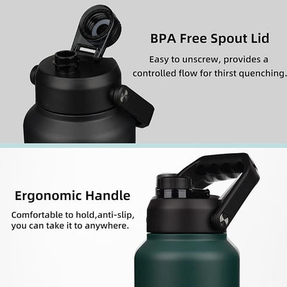 BJPKPK 87oz Insulated Water Bottle, Dishwasher Safe 2/3 Gallon Water Bottle with Ergonomic Handle, BPA Free Leak Proof Water Jug,Stainless Steel Metal Flasks with Anti-slip Bottom, Black
