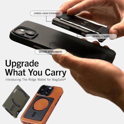 Ridge Wallets for Men Compatible with Magsafe - Slim Minimalist Compact Wallet and Card Holder, RFID Protected Front Pocket Wallets for Men with Integrated Cash Strap (Matte Olive)