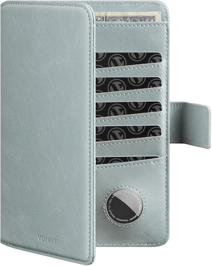 VULKIT Passport Holder with Airtag Holder RFID Blocking Passport Wallet Travel Leather Passport for Women(Blue)