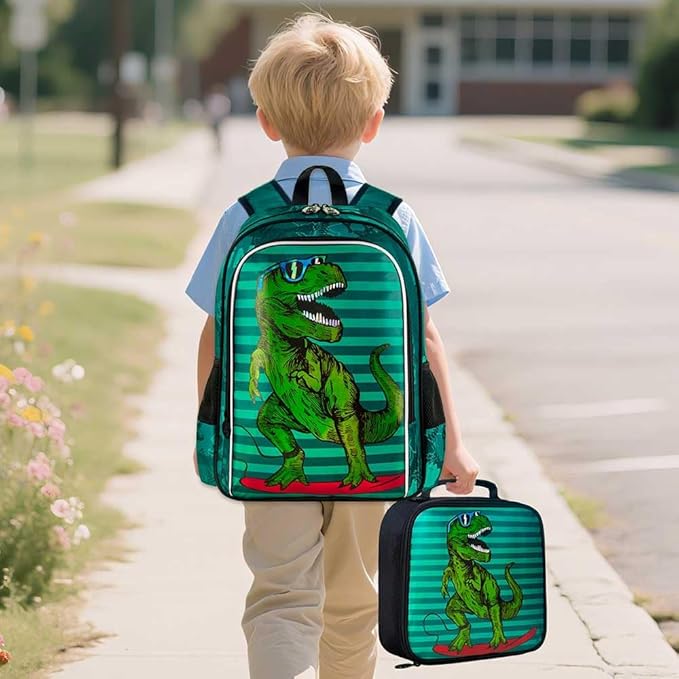 AGSDON 5 Piece Kids Luggage Set for Boys, Cute Rolling Wheels Suitcase for Toddler, Children Travel Carry on Suitcase-Dinosaur