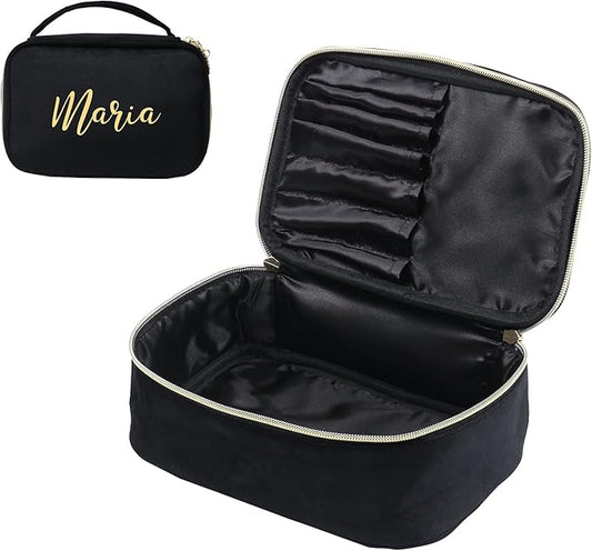 Personalized Name Makeup Bags - Monogrammed Gift for Women Girls Cosmetic Bag with Zipper Gift Ideal for Teen Girls Women Birthday Friend Mom (Black)