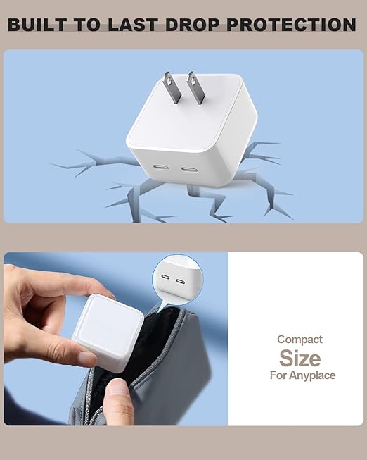 Fast iPhone 15 Charger Block, 2 Pack 40W Dual USB C Wall Charger PD Fast Charging Block Type C Foldable Charger Power Adapter Plug Box Apple Chargers for iPhone 15/14/13 Pro/12 Pro/Mini/iPad