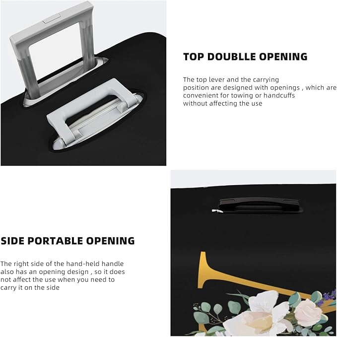 Flower Lette W Black Luggage Cover Elastic Washable Stretch Suitcase Protector Anti-Scratch Travel Suitcase Cover for Kid and Adult M (22-24 inch suitcase)