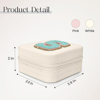 SANDJEST Personalized Jewelry Box, White Travel Jewelry Box with Initial S, Small Monogrammed Jewelry Case Organizer for Girls Women Teen Kids, Mini Travel Essentials Gifts for Birthday Christmas