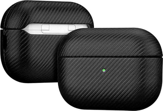 LOPIE Handmade AirPods Pro 2nd Generation Case (Not for 1st Gen) - Carbon Fiber Style Vegan Leather Protective Cover for Men/Women - Black