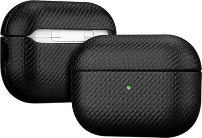 LOPIE Handmade AirPods Pro 2nd Generation Case (Not for 1st Gen) - Carbon Fiber Style Vegan Leather Protective Cover for Men/Women - Black