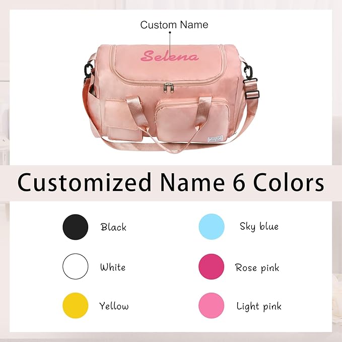 Personalized Duffel Bag Custom Sport Gym Travel Bags Embroidered Name Text Customized Dry Wet Separated Weekend Waterproof Bag for Women Men (B-pink)