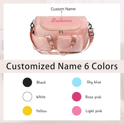 Personalized Duffel Bag Custom Sport Gym Travel Bags Embroidered Name Text Customized Dry Wet Separated Weekend Waterproof Bag for Women Men (B-pink)