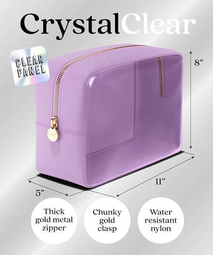 Embla London Makeup Bag Cosmetic Case, Clear Zipper Make Up Pouch and Toiletry Travel Tote, Cute Skincare Pouches for Women Girls, Preppy Purse Cosmetic Organizer, Large Makeup Bags, Grape