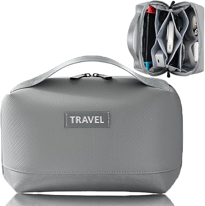 Electronic Organizer Accessory Cable Organiser Bag Water-Resistant Travel Essentials Tech Pouch for Charger, Cables, Hard Drive, Power Bank, Memory Card (Grey)